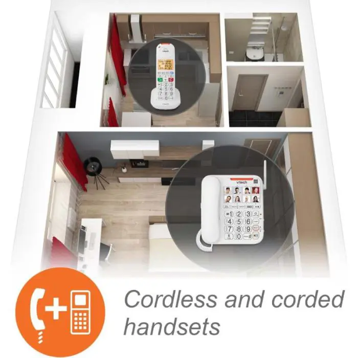 VTech SN5147 Amplified Corded/Cordless Phone System with Answering System, Big Buttons, Extra‑Loud Ringer & Smart Call Blocker - Image 2
